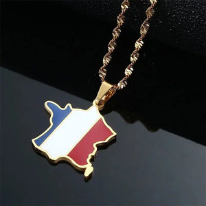 France Flag Map Necklace