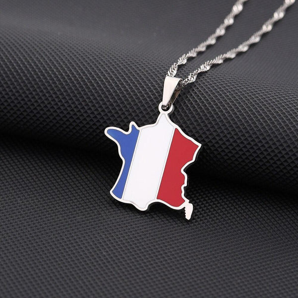 France Flag Map Necklace