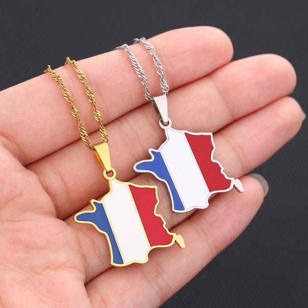 France Flag Map Necklace