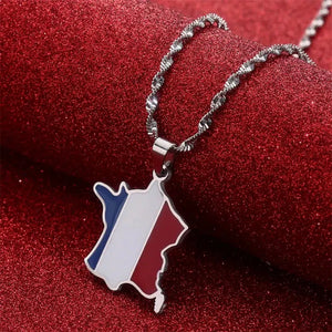 France Flag Map Necklace