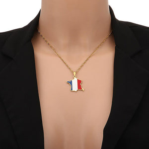 France Flag Map Necklace