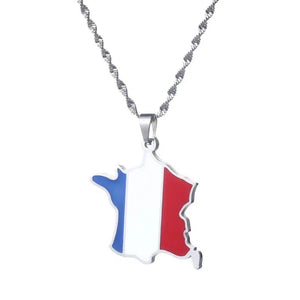 France Flag Map Necklace