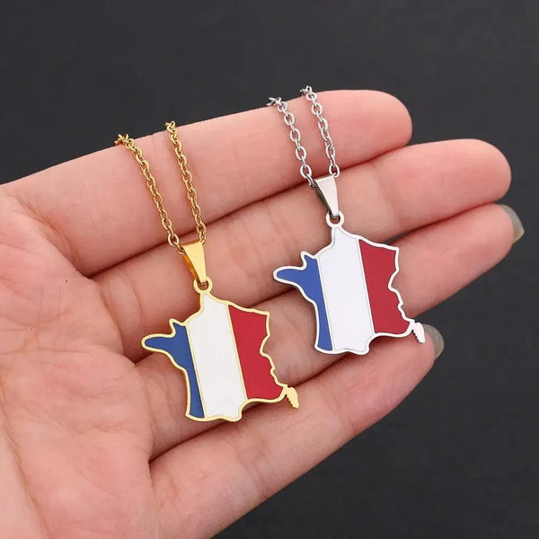 France Flag Map Necklace