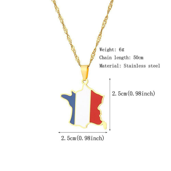 France Flag Map Necklace