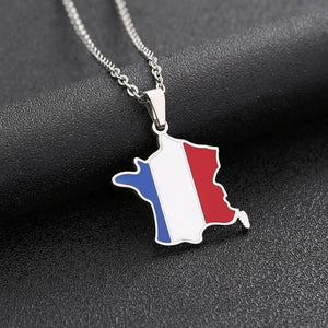 France Flag Map Necklace