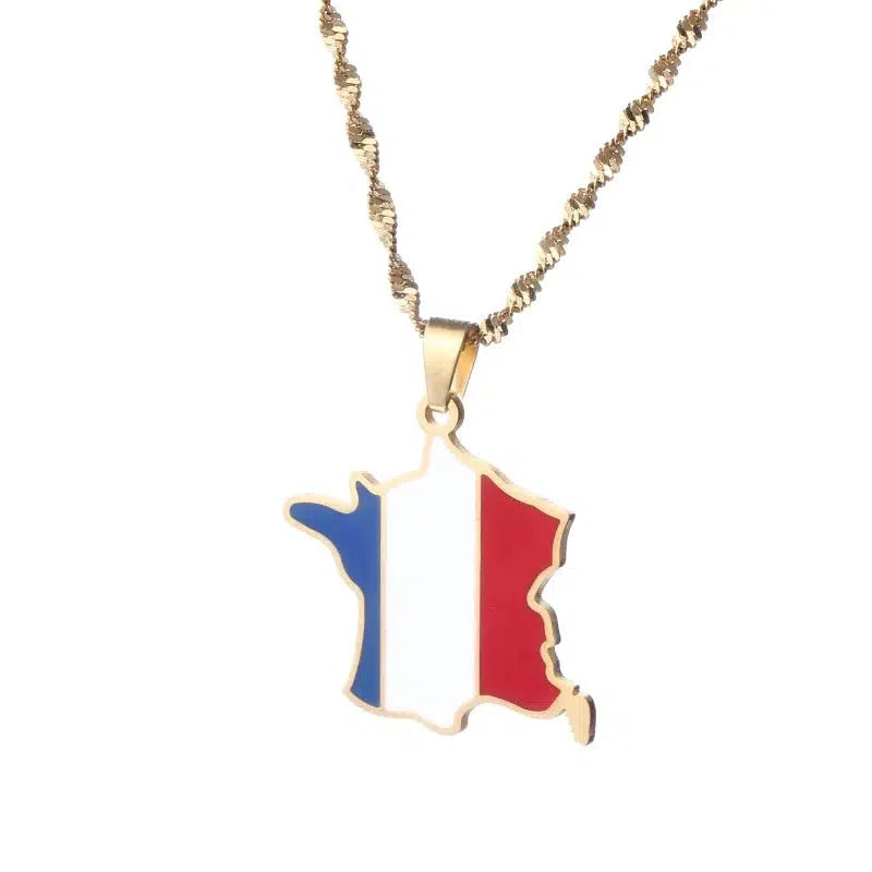 France Flag Map Necklace