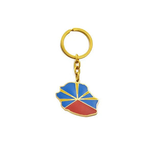 France, Martinique, Guadeloupe, French Guiana and Reunion Island Flag Map Keychains