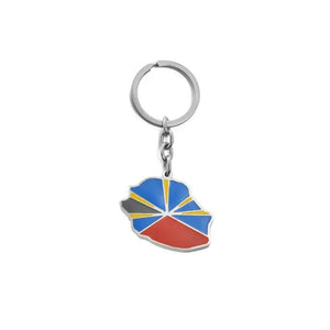 France, Martinique, Guadeloupe, French Guiana and Reunion Island Flag Map Keychains