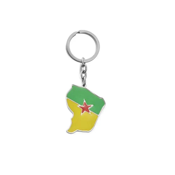 France, Martinique, Guadeloupe, French Guiana and Reunion Island Flag Map Keychains