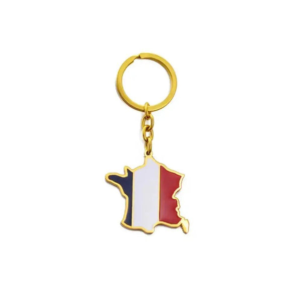 France, Martinique, Guadeloupe, French Guiana and Reunion Island Flag Map Keychains