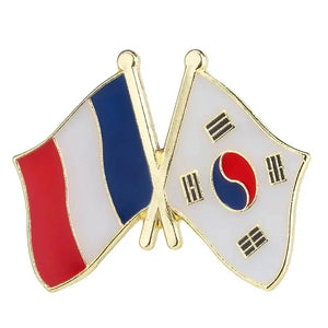 France South Korea Flag Lapel Pin - Enamel Pin Flag