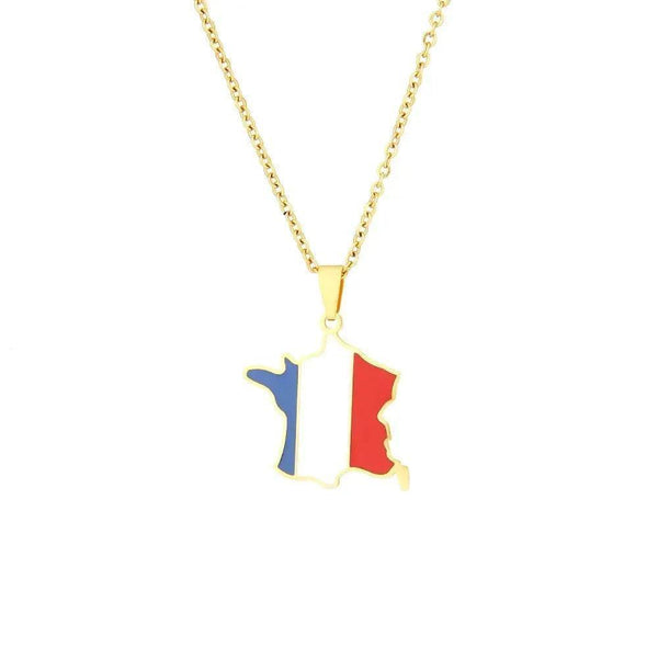 France Flag Map Necklace