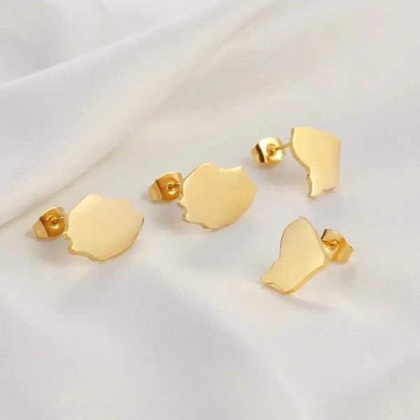 French Guiana, Reunion Island Map Stud Earrings