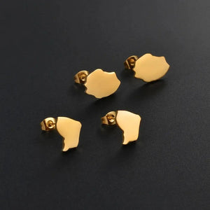French Guiana, Reunion Island Map Stud Earrings