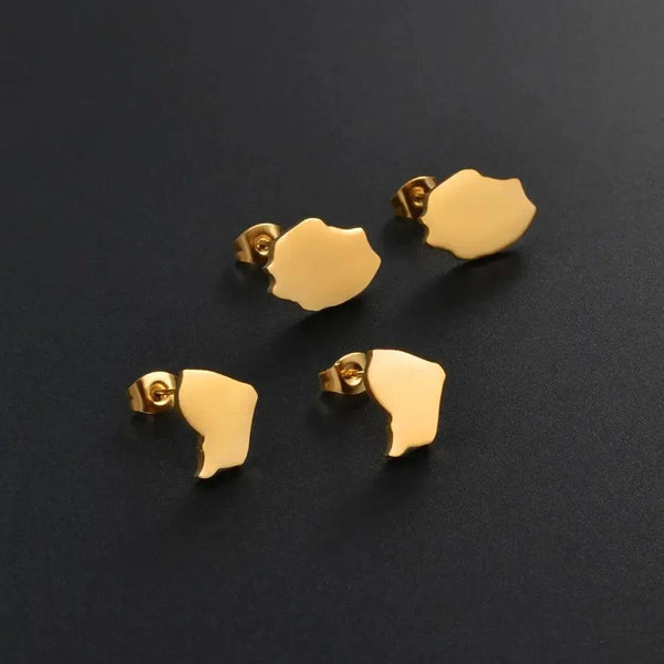 French Guiana, Reunion Island Map Stud Earrings