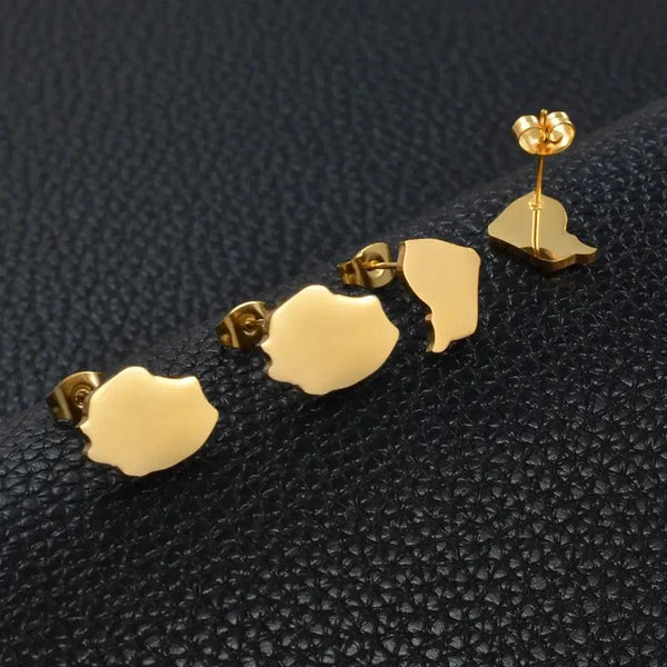French Guiana, Reunion Island Map Stud Earrings
