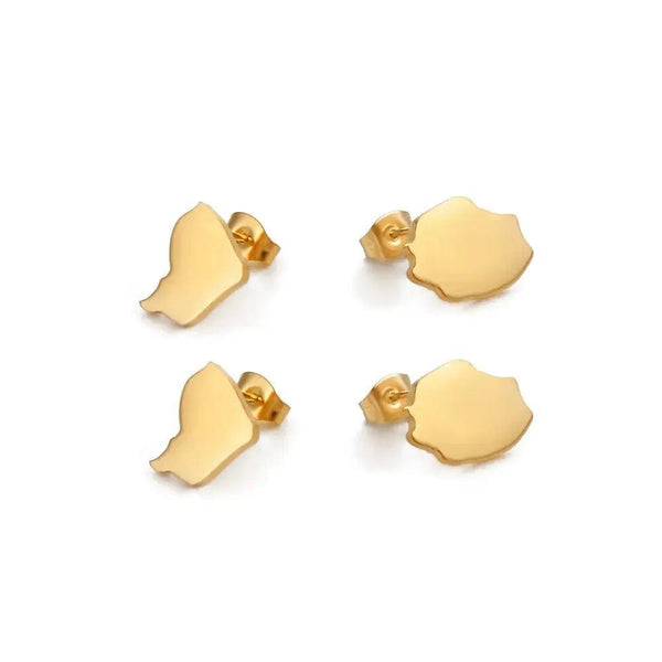 French Guiana, Reunion Island Map Stud Earrings