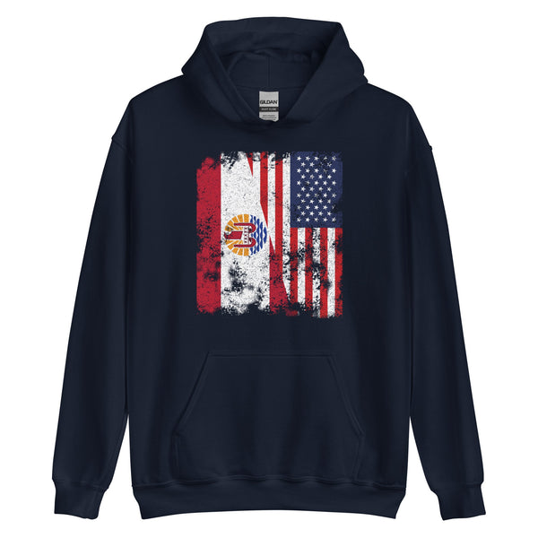 French Polynesia USA Flag Half American Hoodie