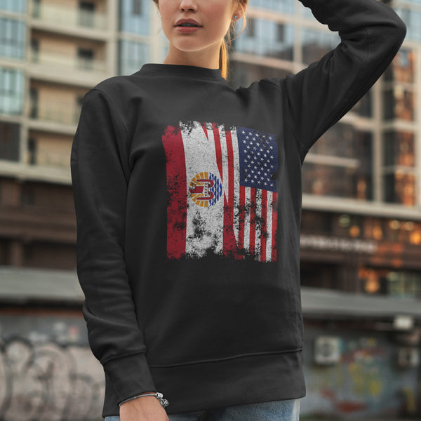 French Polynesia USA Flag Half American Sweatshirt
