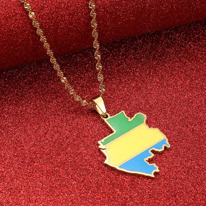 Gabon Flag Map Necklace