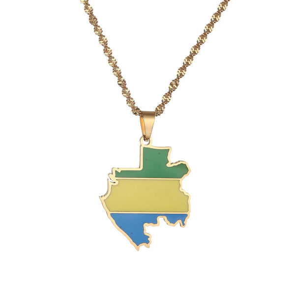 Gabon Flag Map Necklace