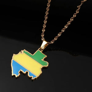 Gabon Flag Map Necklace