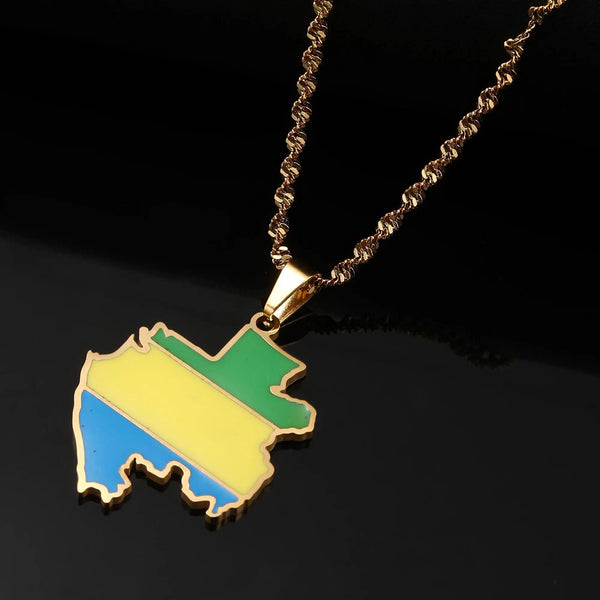 Gabon Flag Map Necklace