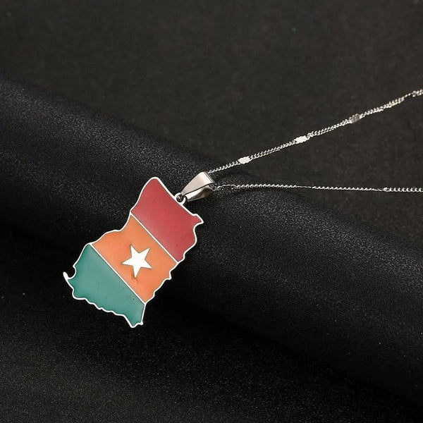 Ghana Flag Map Necklace