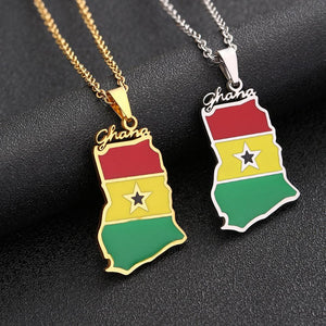 Ghana Flag Map Necklace