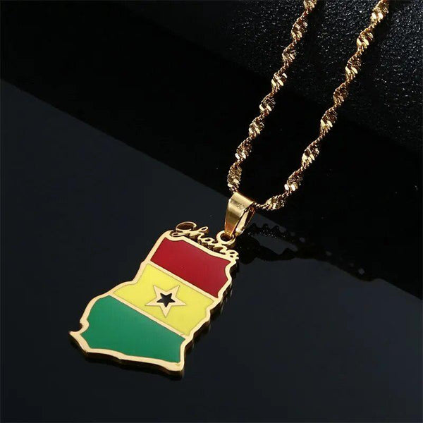 Ghana Flag Map Necklace