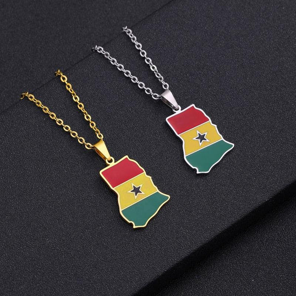 Ghana Flag Map Necklace