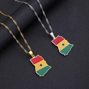 Ghana Flag Map Necklace