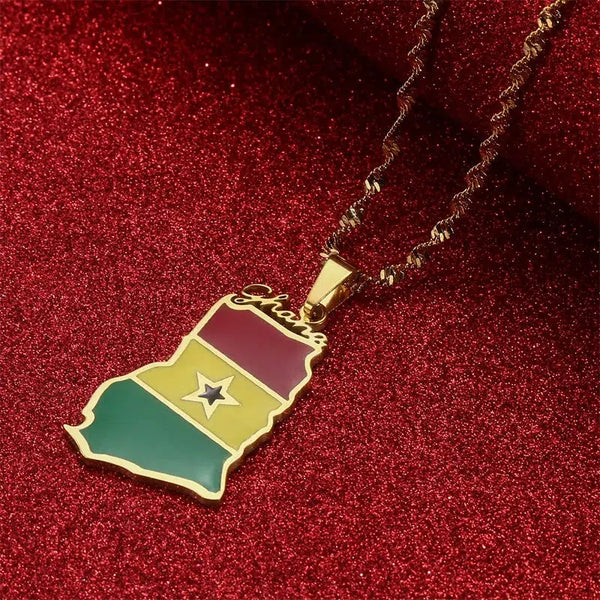 Ghana Flag Map Necklace