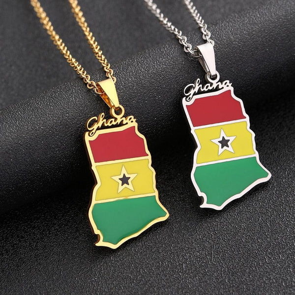 Ghana Flag Map Necklace