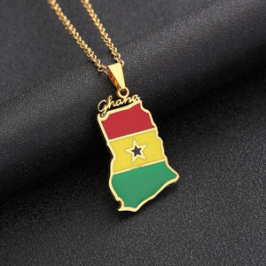 Ghana Flag Map Necklace