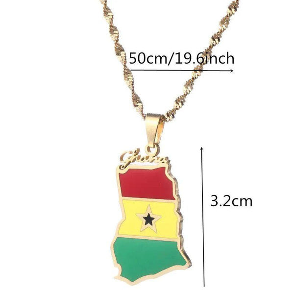 Ghana Flag Map Necklace