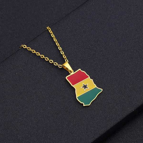 Ghana Flag Map Necklace