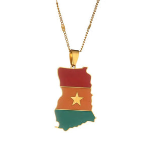 Ghana Flag Map Necklace