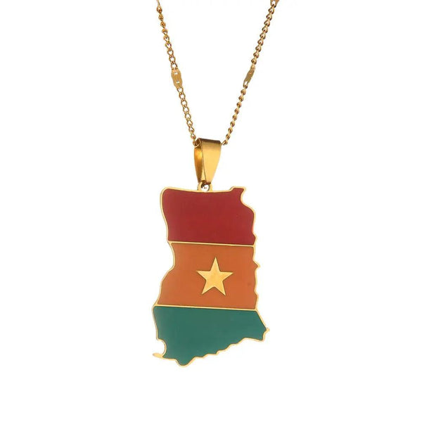 Ghana Flag Map Necklace