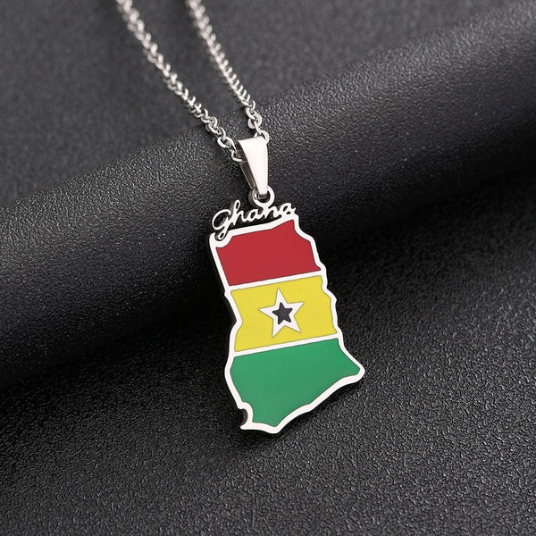 Ghana Flag Map Necklace