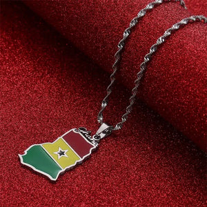 Ghana Flag Map Necklace