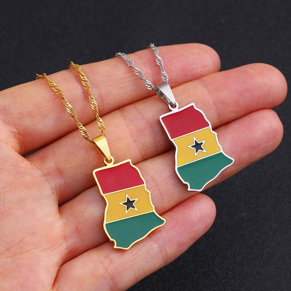 Ghana Flag Map Necklace