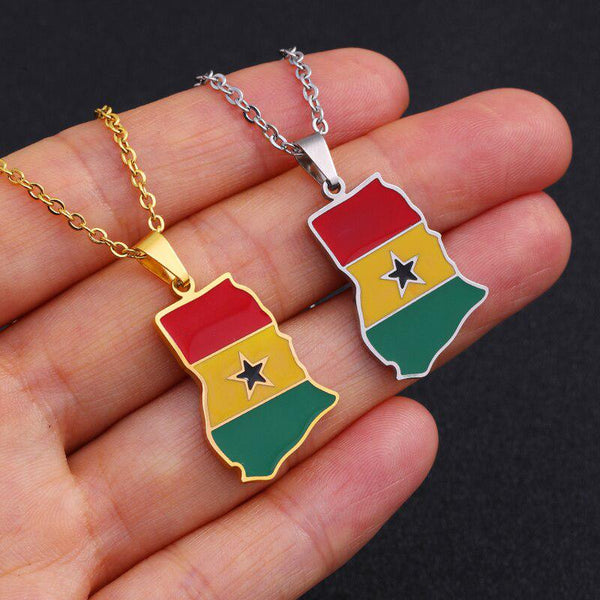 Ghana Flag Map Necklace