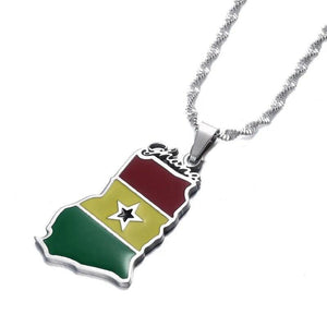 Ghana Flag Map Necklace