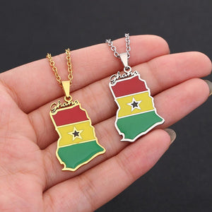 Ghana Flag Map Necklace