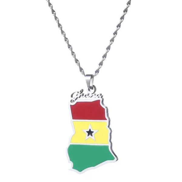 Ghana Flag Map Necklace