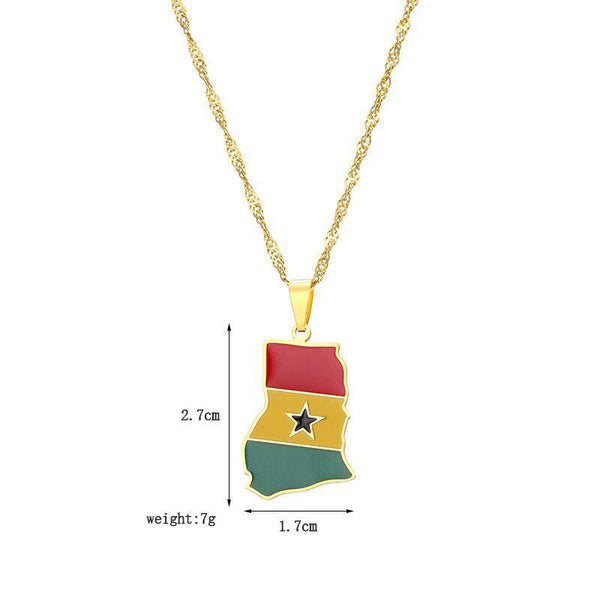 Ghana Flag Map Necklace