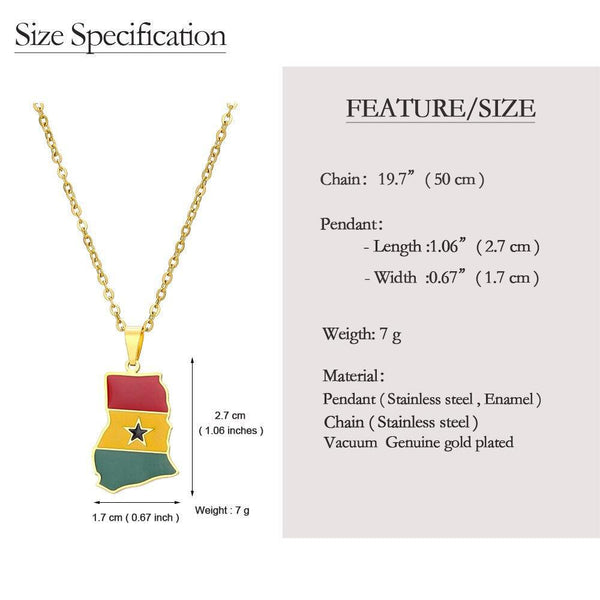 Ghana Flag Map Necklace