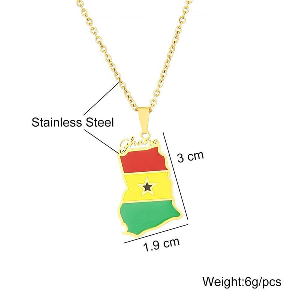 Ghana Flag Map Necklace