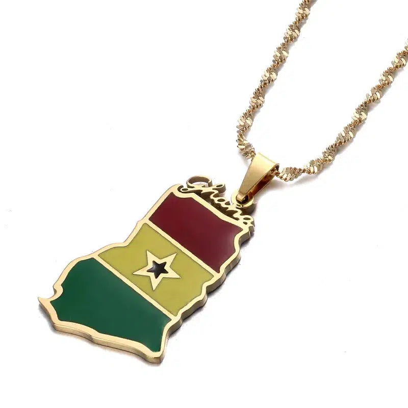 Ghana Flag Map Necklace